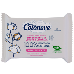 Busta da 20 salviette struccanti in cotone pelli delicate Cotoneve