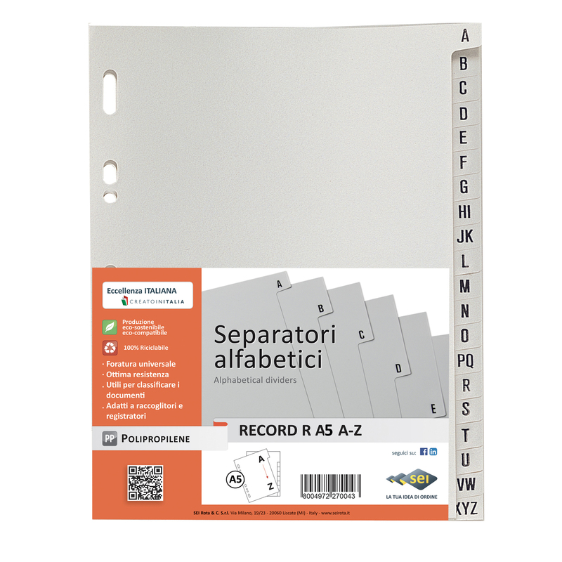 SEPARATORE ALFABETICO A-Z PPL 15X21 RECORD RA5A-Z SEI ROTA