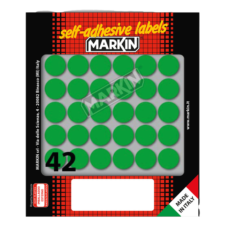 Etichetta adesiva verde tonda D18mm (10fogli x 42etichette) Markin