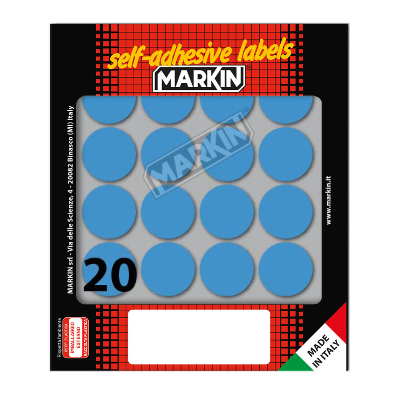 Etichetta adesiva blu tonda D27mm (10fogli x 20etichette) Markin