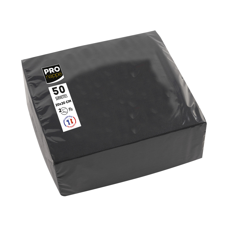 Conf 50 tovaglioli cocktail 2 veli 20x20cm carta nero Pro Nappe