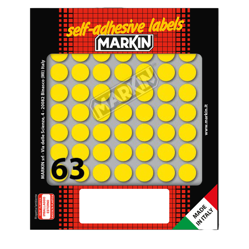 Etichetta adesiva giallo tonda D14mm (10fogli x 63etichette) Markin