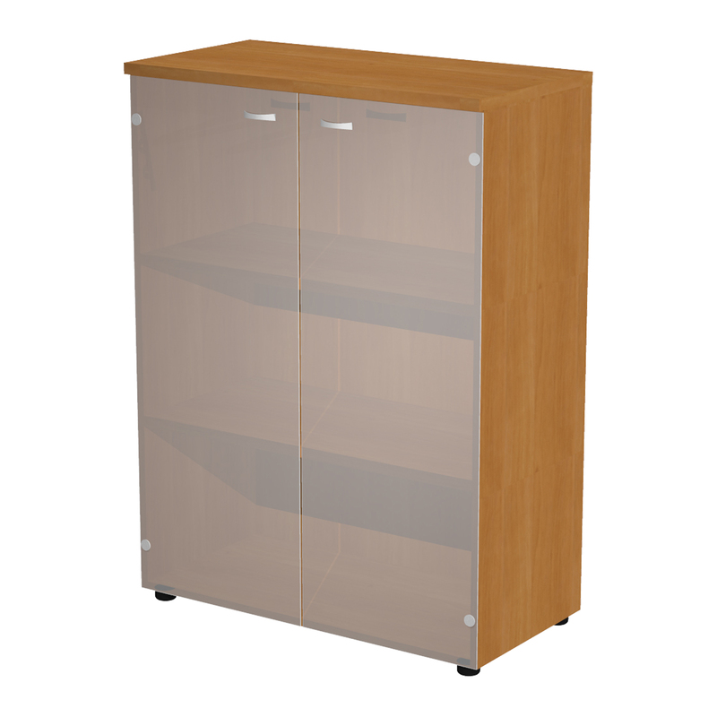 Armadio medio ante vetro 90x45,8xH123cm con struttura noce chiaro
