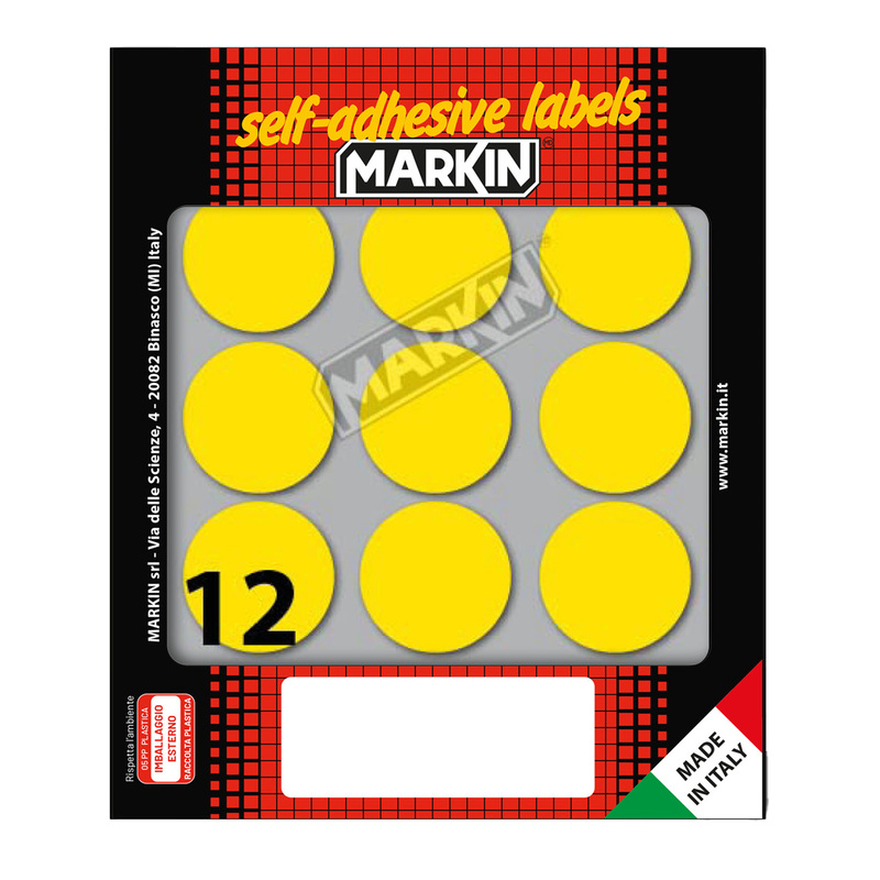 Etichetta adesiva giallo tonda D34mm (10fogli x 12etichette) Markin