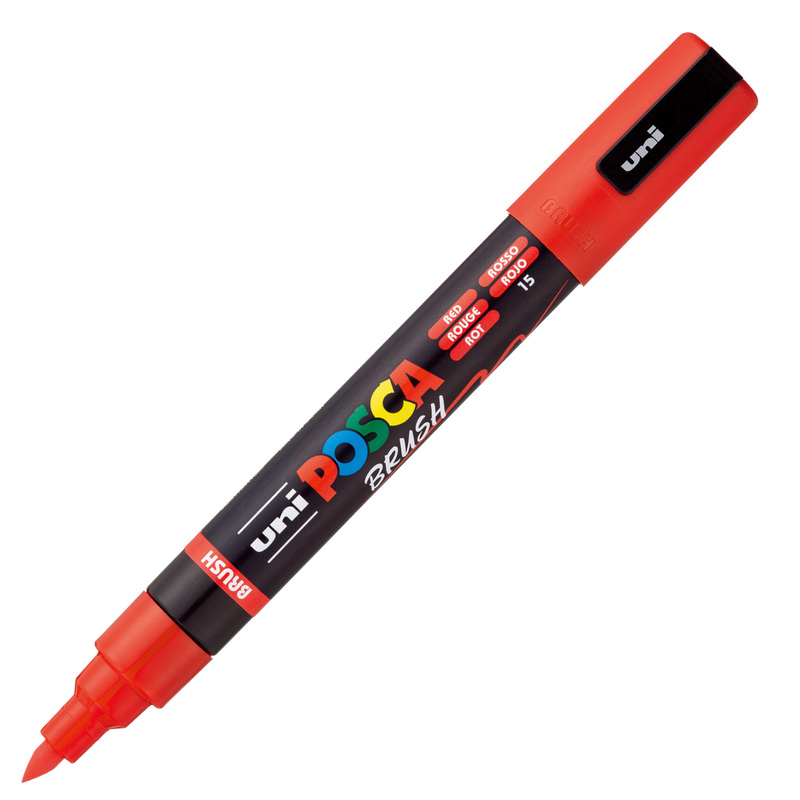 Marcatore Uni Posca PC5MBR punta brush 1.0 - 4.0mm rosso Uni Mitsubishi