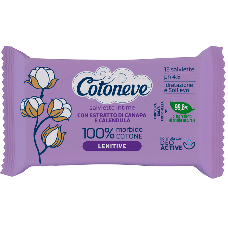 Busta da 12 salviette intime biodegradabili lenitive Cotoneve