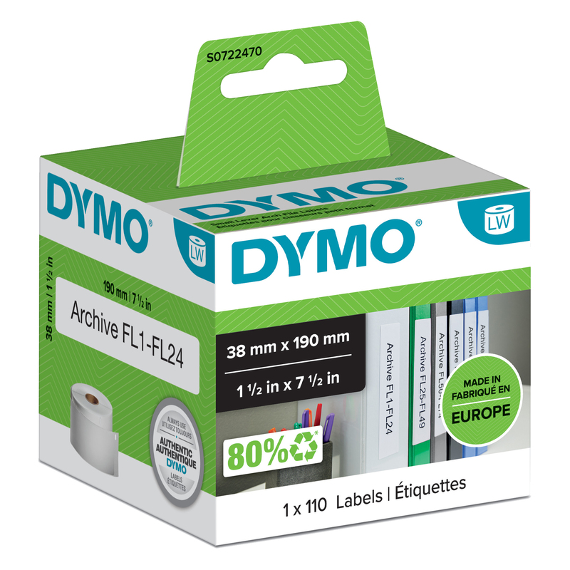 ROTOLO 110 ETICHETTE REGISTRATORE-P 38X190MM X LW 990180