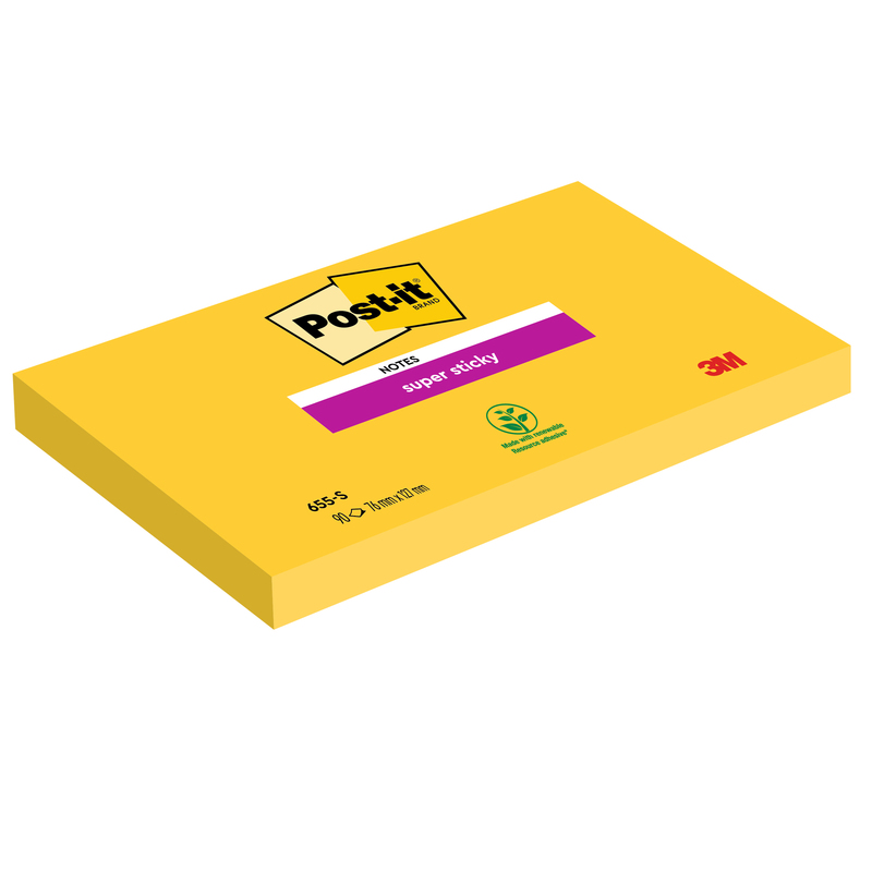 BLOCCO 90foglietti Post-itR Super Sticky 655-S 76x127mm GIALLO ORO