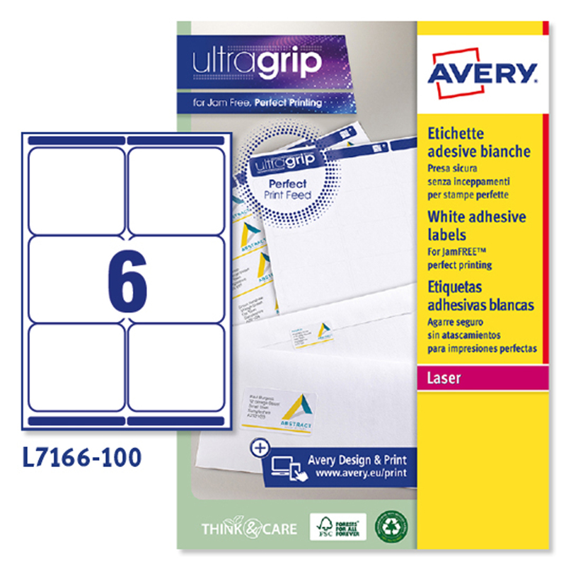 Etichetta adesiva L7166 bianca 100fg A4 99,1x93,1mm (6et/fg) Avery