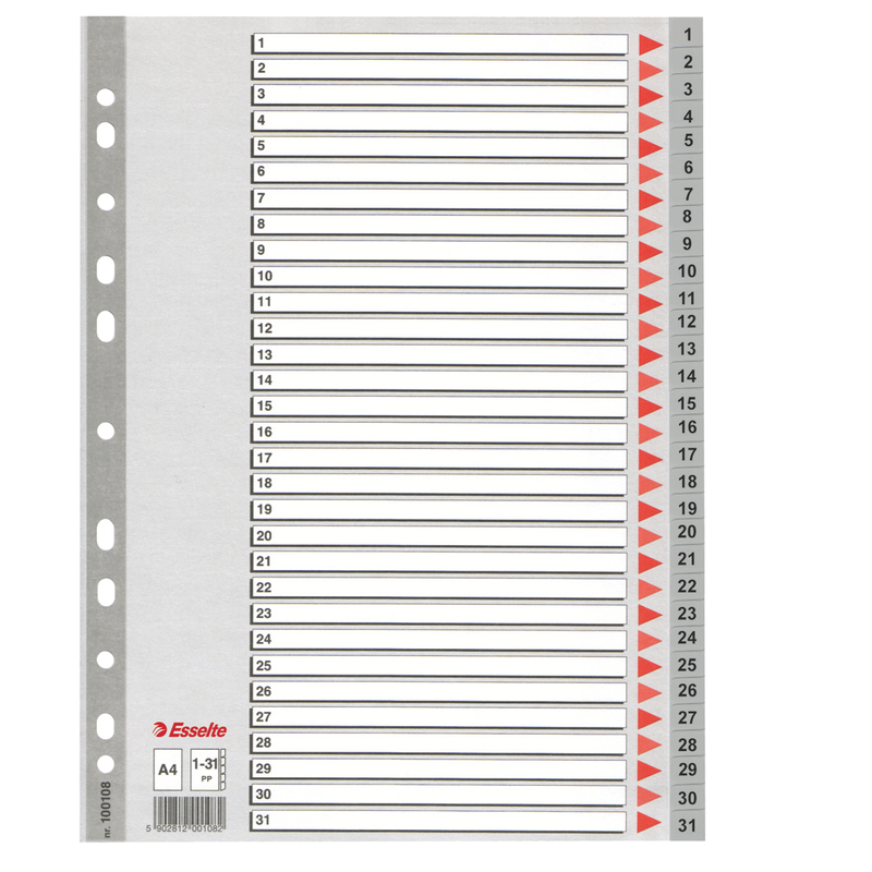 Separatore in PPL grigio numerico 1-31 f.to A4 ESSELTE