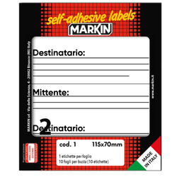 Etichetta adesiva bianca 115x70mm MITT-DEST (10fg x 2etichette) Markin