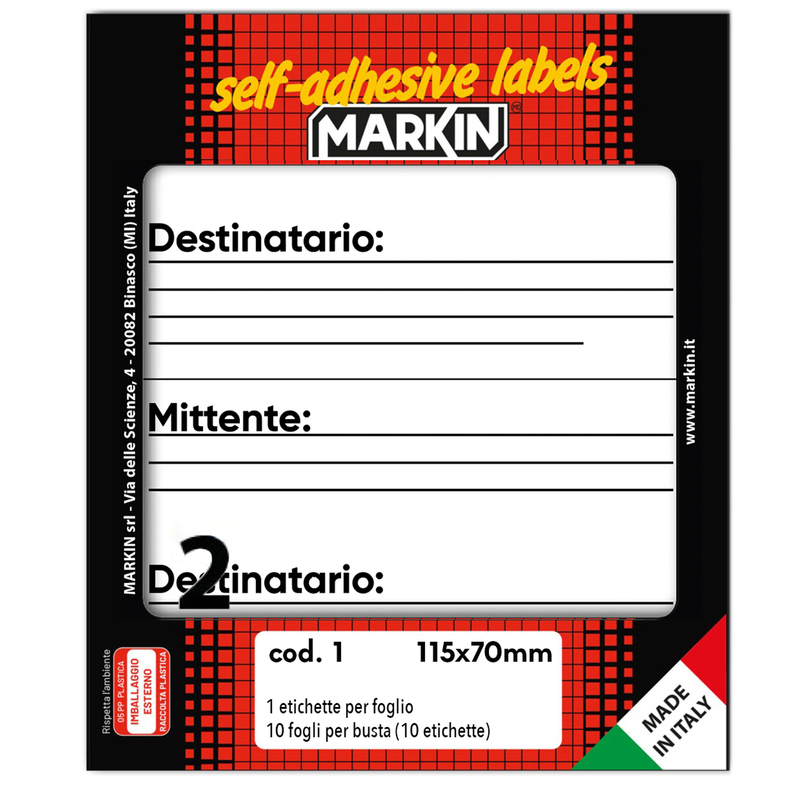 Etichetta adesiva bianca 115x70mm MITT-DEST (10fg x 2etichette) Markin