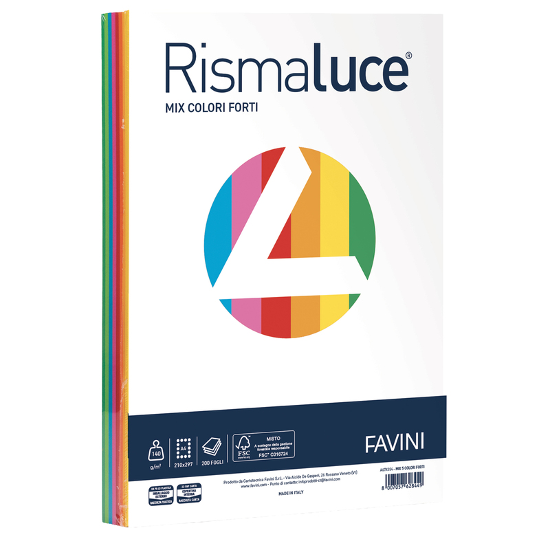 Carta RISMALUCE 140gr A4 200fg mix 6 colori FAVINI