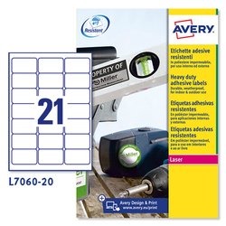 Poliestere adesivo L7060 bianco 20fg A4 63,5x38,1mm (21et/fg) laser Avery
