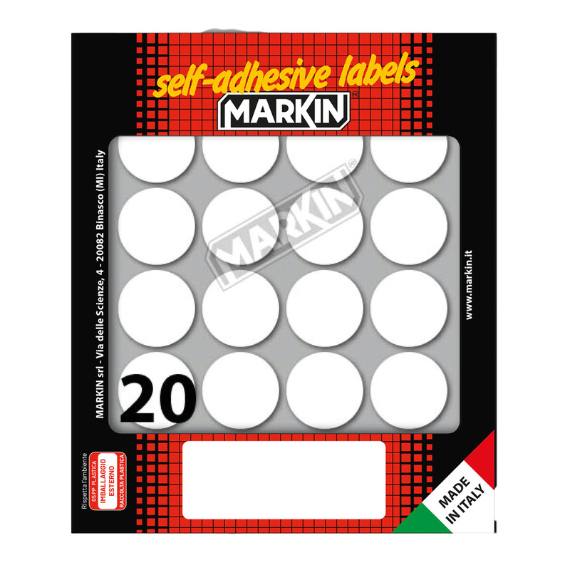 Etichetta adesiva bianca tonda D27mm (10fogli x 20etichette) Markin