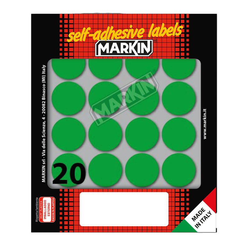 Etichetta adesiva verde tonda D27mm (10fogli x 20etichette) Markin