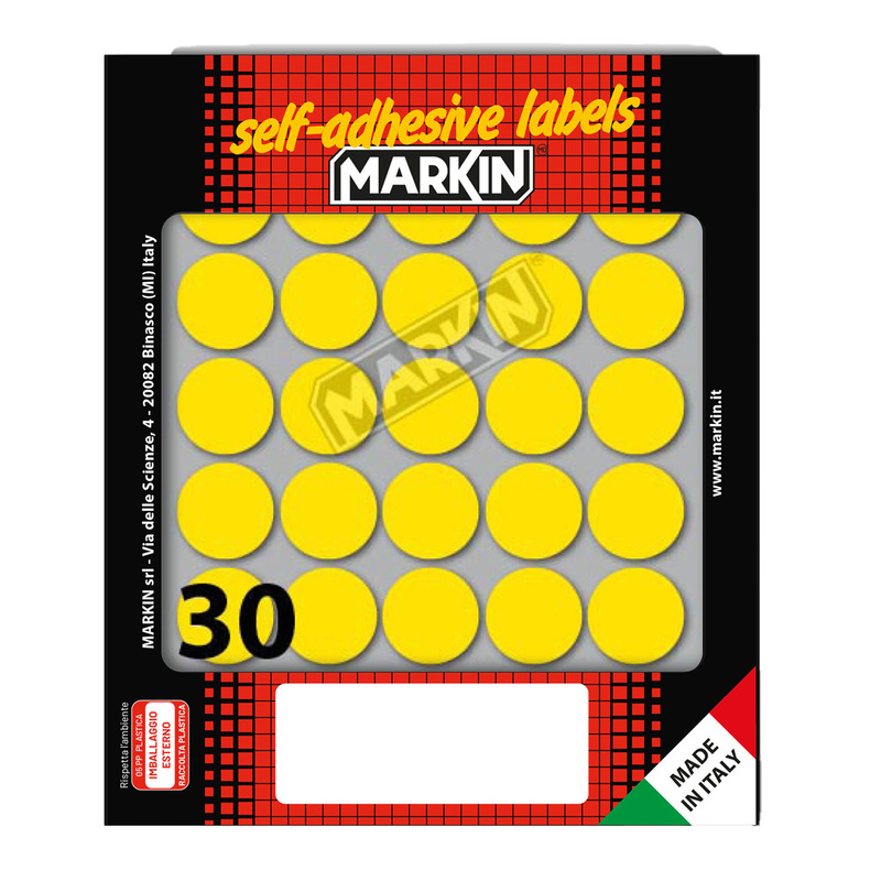 Etichetta adesiva giallo tonda D22mm (10fogli x 30etichette) Markin