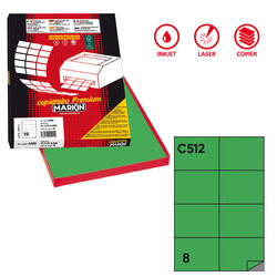 Etichetta adesiva C/512 verde 100fg A4 105x74,25mm (8et/fg) Markin