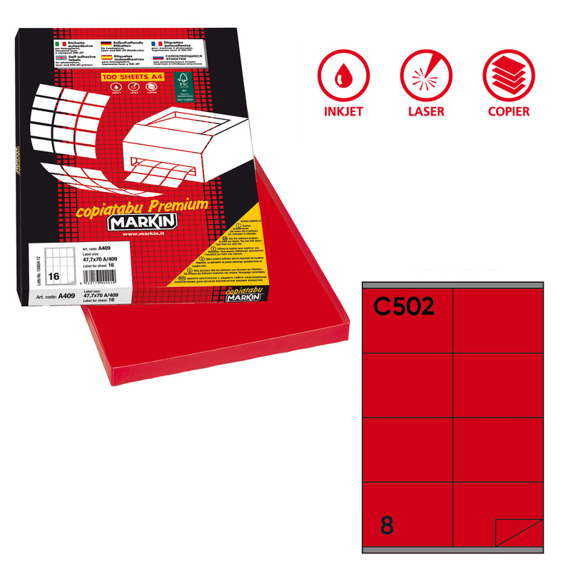Etichetta adesiva C/502 rosso 100fg A4 105x72mm (8et/fg) Markin