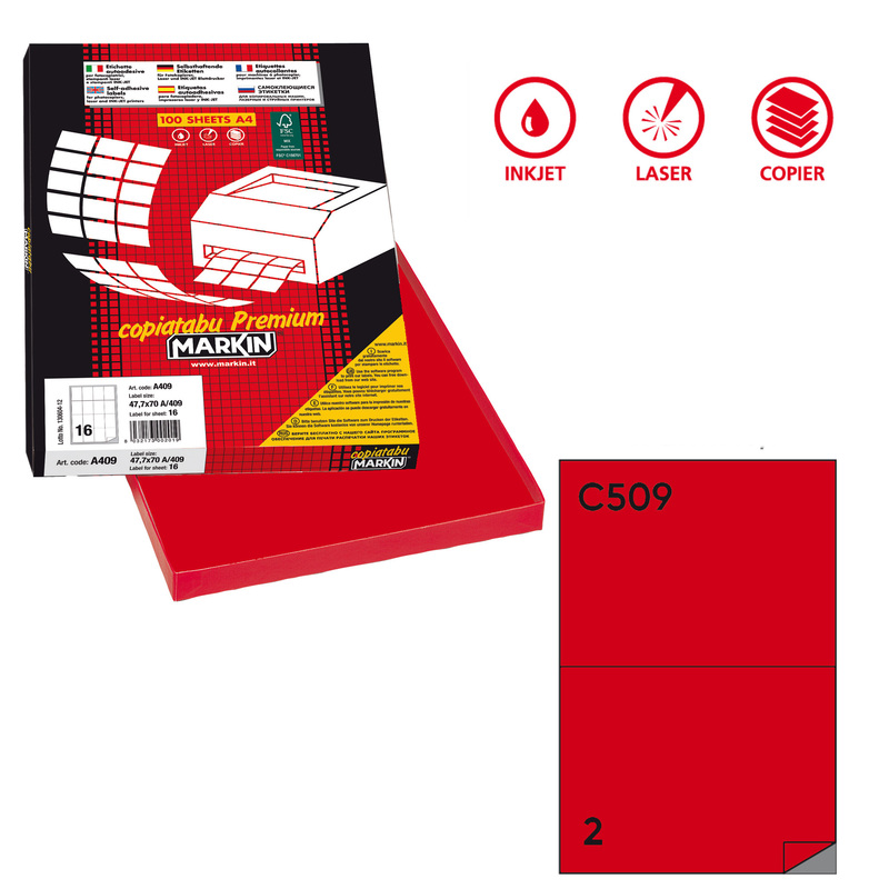 Etichetta adesiva C/509 rosso 100fg A4 210x148,5mm (2et/fg) Markin