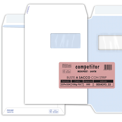 500 buste sacco CompetitorFSCRbianca strip adesivo c/finestra 23x33cm 100gr Pign