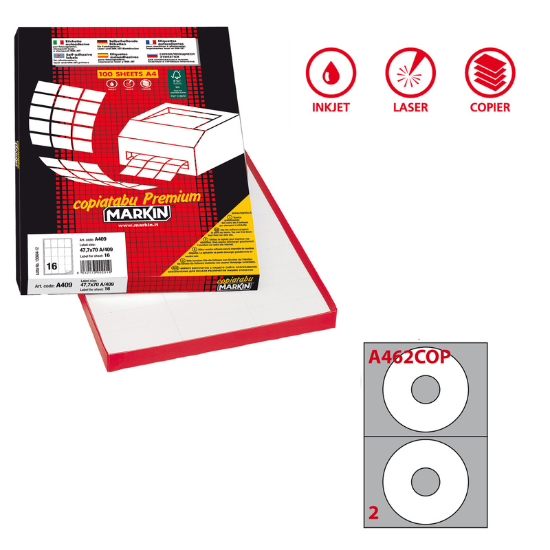 Etichetta adesiva A/462 bianca 100fg x CD D117,5mm foro41 (2et/fg) coprente