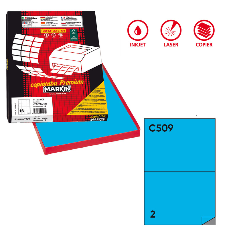 Etichetta adesiva C/509 blu 100fg A4 210x148,5 mm (2et/fg) Markin