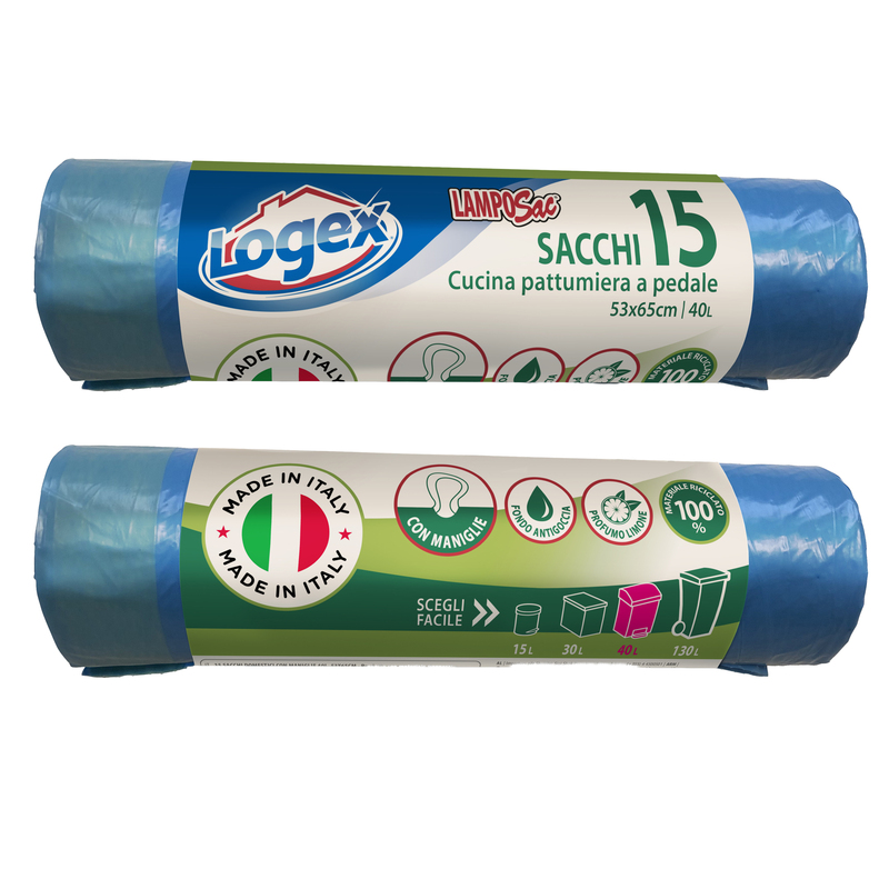 15 Sacchi immondizia 53x65cm 40Lt 25mic Blu con maniglie