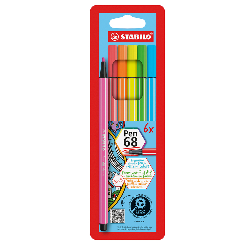 ASTUCCIO 6 EVIDENZIATORI STABILO PEN 68 NEON ASSORT.