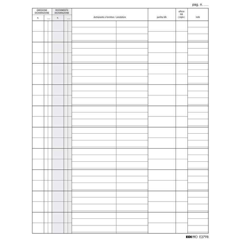 REGISTRO DICHIARAZIONE ESPORTATORI 31X24 100FG E2798