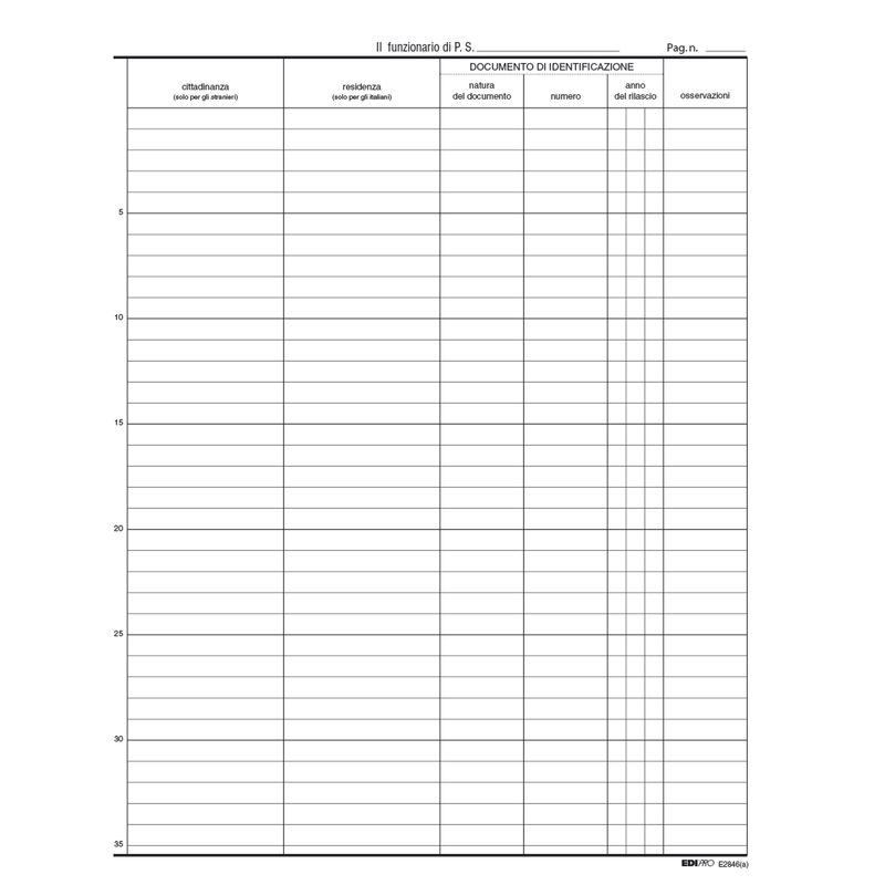 REGISTRO PERSONE ALLOGGIATE 31x24.5cm 46pg E2846 EDIPRO