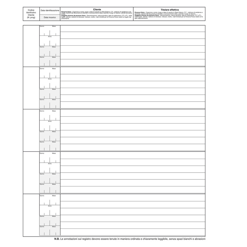 REGISTRO ANTIRICICLAGGIO OPERATORI NON FINANZ. 31X24 96FG E2179 EDIPRO
