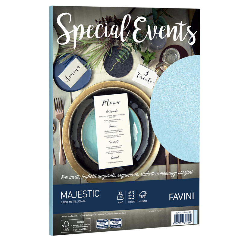 Carta metallizzata SPECIAL EVENTS A4 20fg 120gr azzurro FAVINI