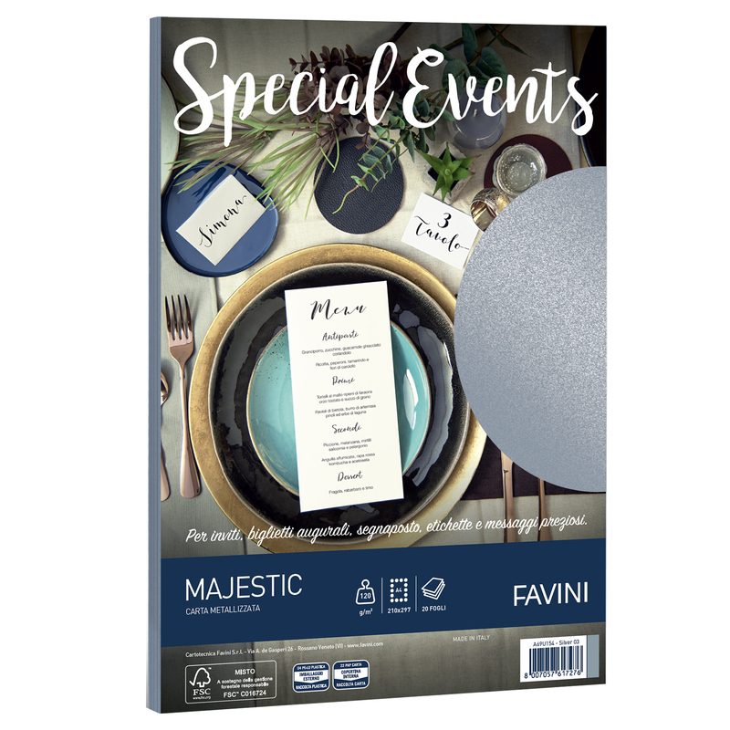 Carta metallizzata SPECIAL EVENTS A4 20fg 120gr argento FAVINI