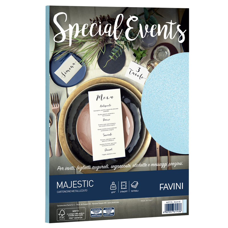Carta metallizzata SPECIAL EVENTS A4 10fg 250gr azzurro FAVINI