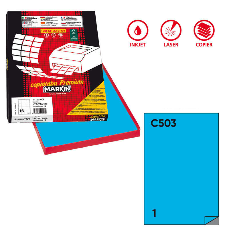 Etichetta adesiva C/503 blu 100fg A4 210x297mm (1et/fg) Markin