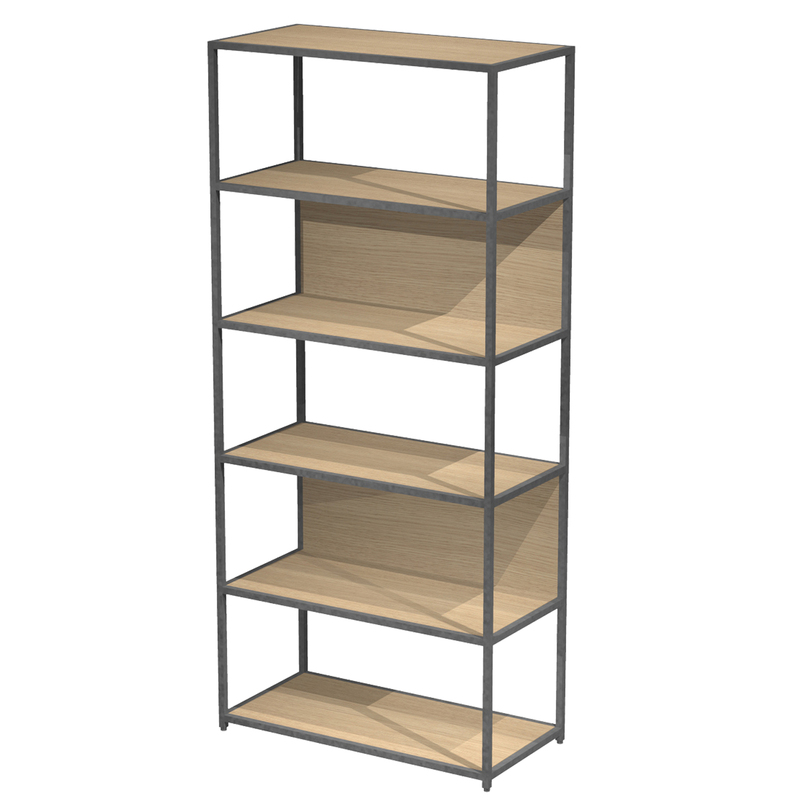 LIBRERIA 6 ripiani 90x44H200cm con struttura metal ANTRAC.- ROVERE Modular