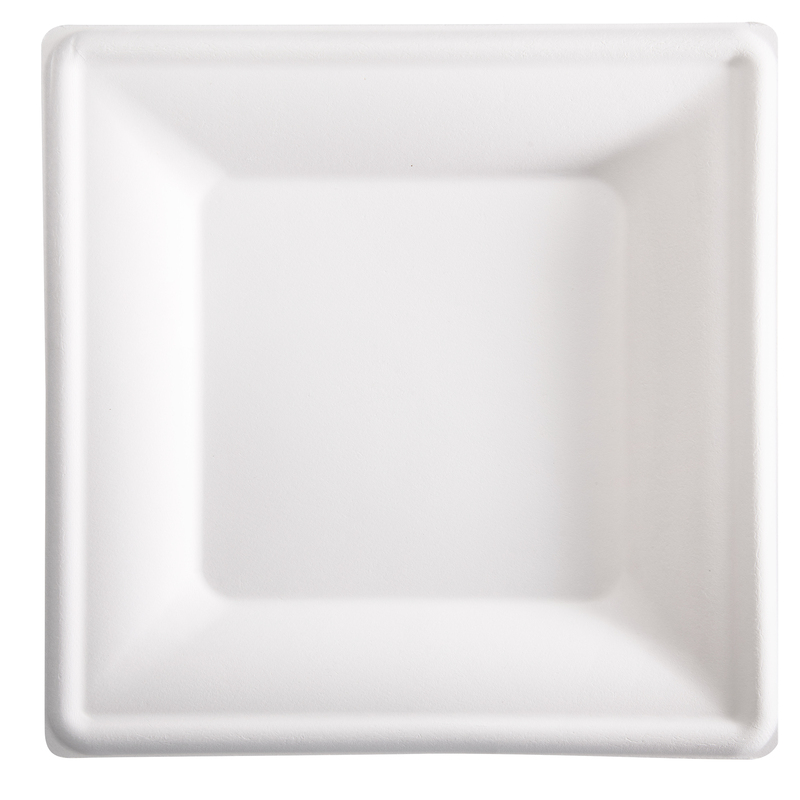 50 Piatti quadrati monouso in canna da zucchero 26x26cm bianco Signor Bio