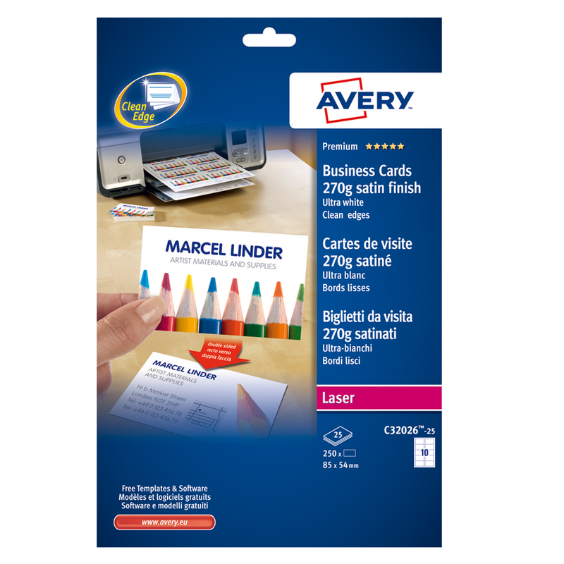 250 BIGLIETTI VISITA 85x54mm LASER 270gr fronte/retro QuickClean AVERY