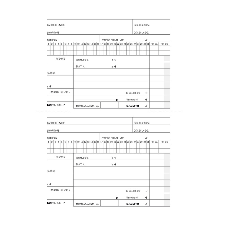 BLOCCO RETRIBUZIONI DOMESTICI 24x15cm 25fg 3copie ric. E5744A EDIPRO