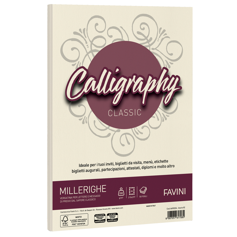Carta CALLIGRAPHY MILLERIGHE 200gr A4 50fg avorio 02 FAVINI
