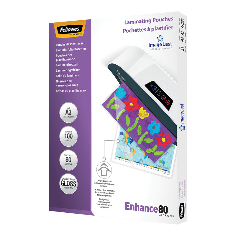 Scatola 100 pouches ENHANCE80 80mic A3 Fellowes