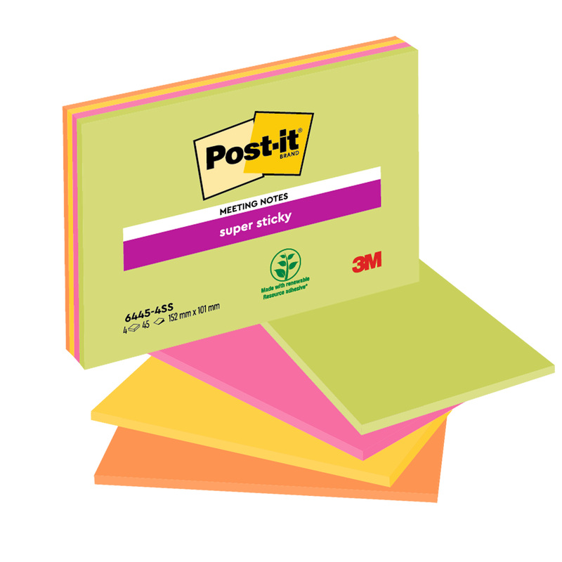BLOCCO 45foglietti Post-itR Super Sticky 101x152mm MEETING NOTE NEON 6445-SSP