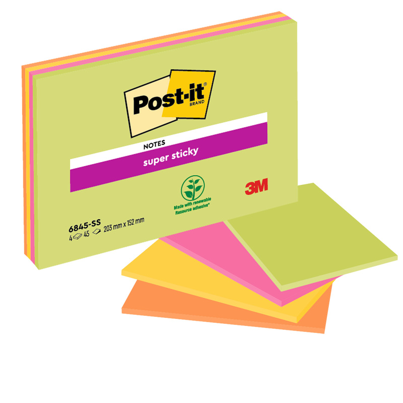 BLOCCO 45foglietti Post-itR Super Sticky 203x152mm MEETING NOTE NEON 6845-SSP