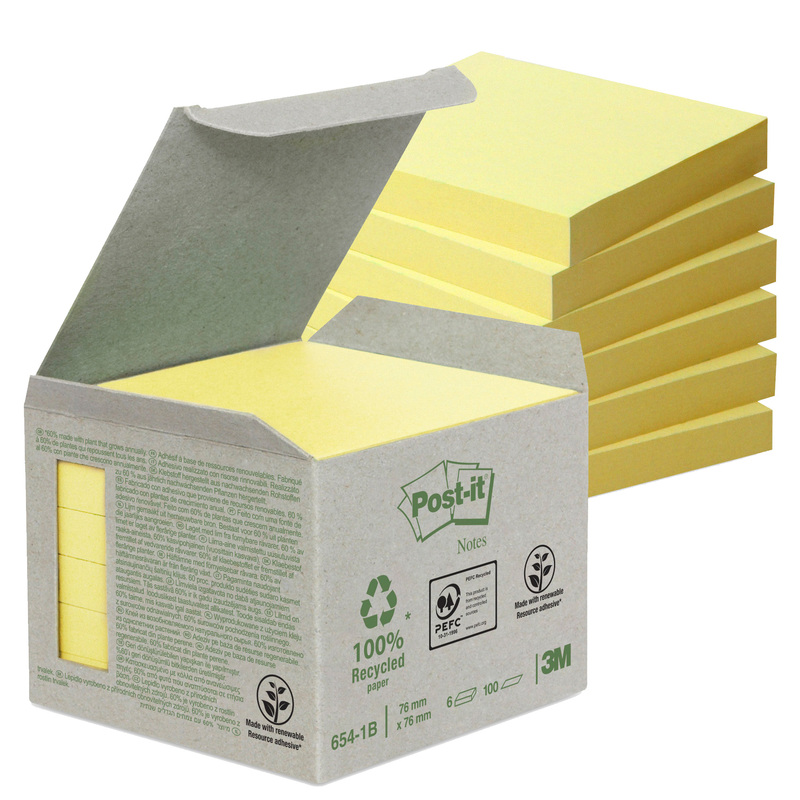 BLOCCO 100foglietti Post-itR Notes Green 76x76mm 654-1B GIALLO