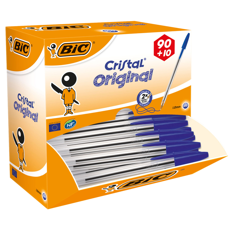 Dispenser value pack 90+10 penna sfera CRISTALR medio 1,0mm blu BICR