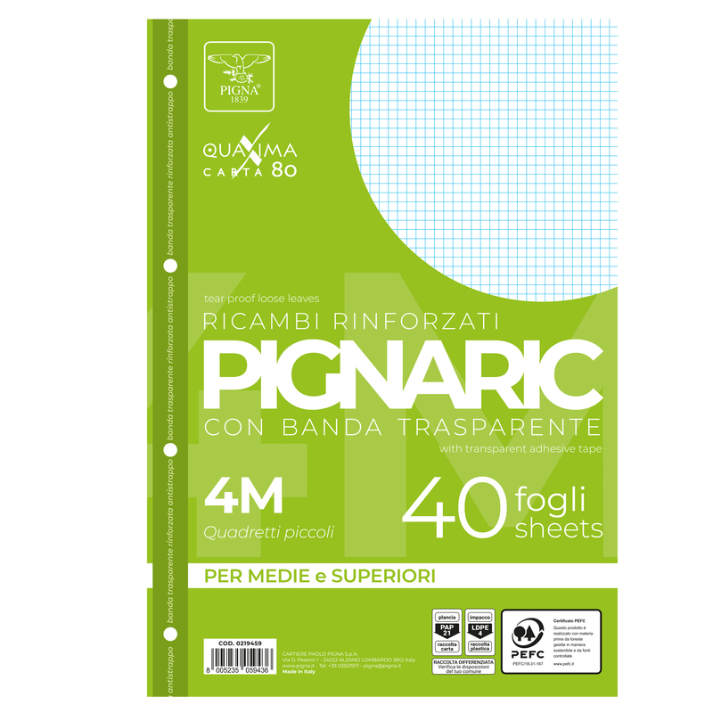 RICAMBI FORATI RINFORZATI A4 4MM 40FG 80GR PIGNARIC