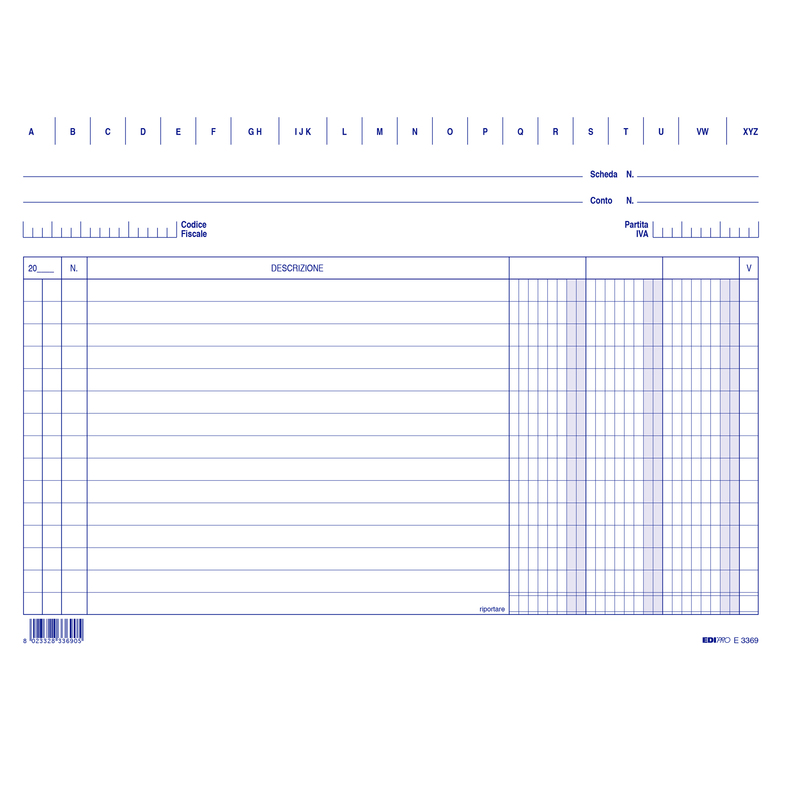 100 SCHEDE 3 COLONNE ORIZZONTALI 17X24CM E3369BL