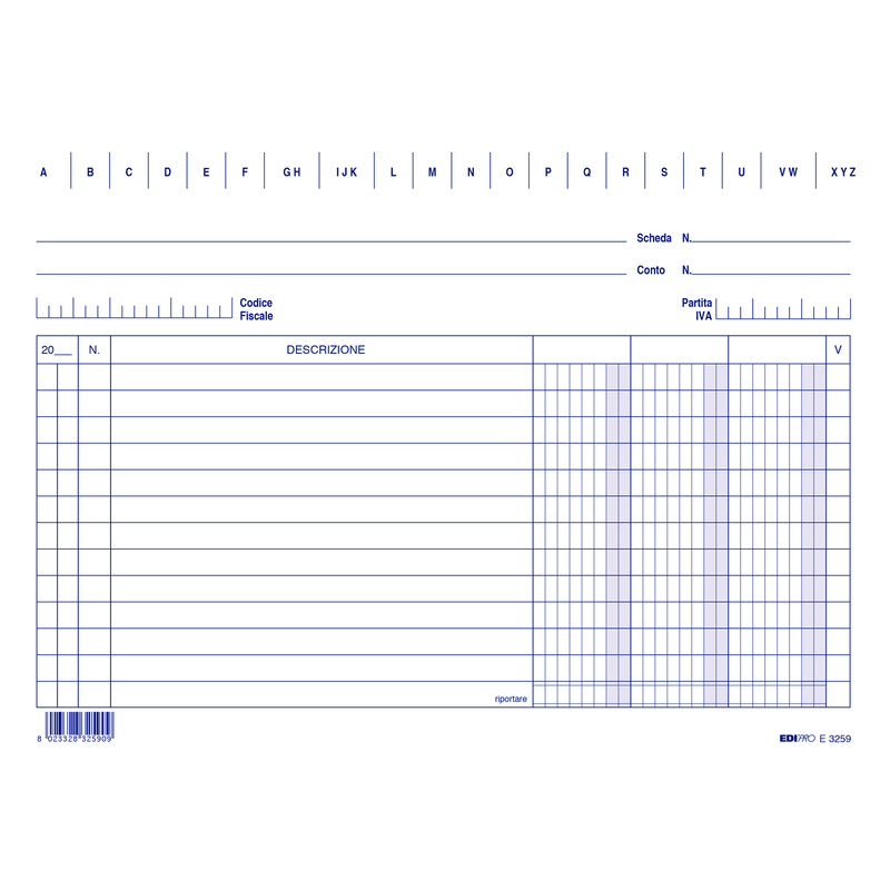 100 SCHEDE 3 COLONNE ORIZZONTALE 15X21CM E3259 EDIPRO
