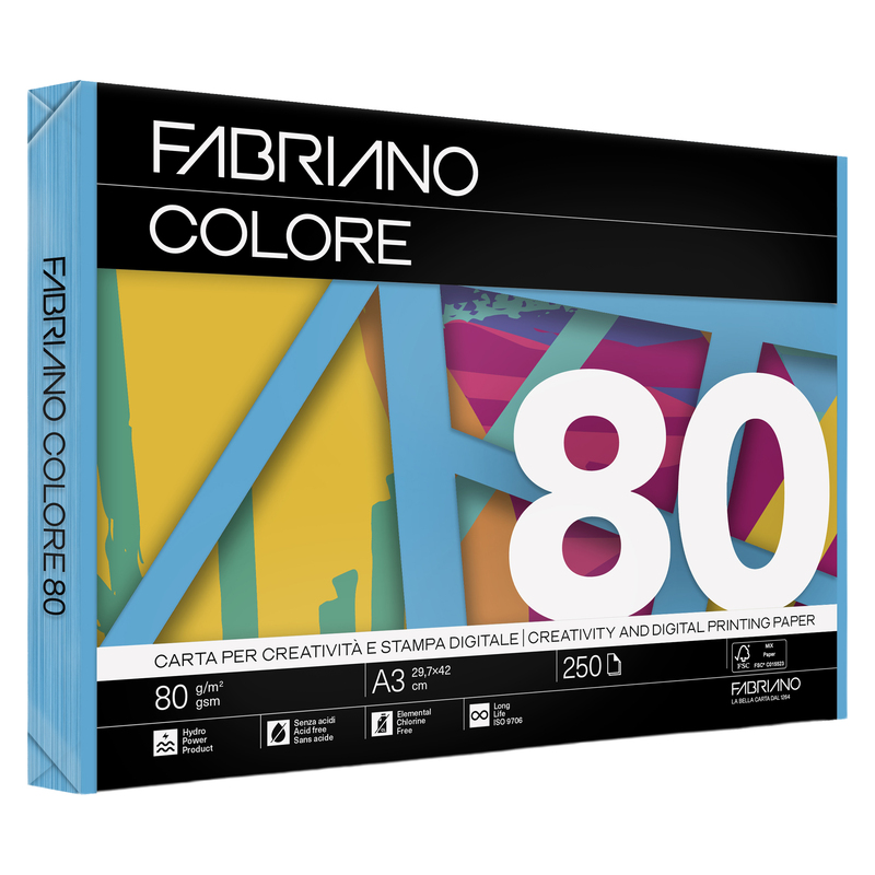 Carta Fabriano Colore A3 80GR 250FG COL.FORTI AZZURRO